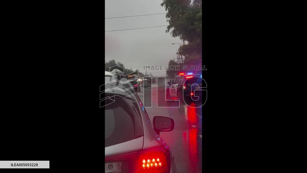US: Vehicles Push Through Severe Flooding on Highway in Paramus, New Jersey